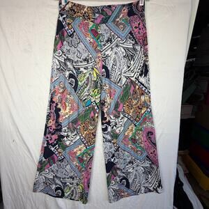 Lauren Ralph Lauren Bright Paisley Wide Leg Pants Pull-On High Rise Women Sz PS